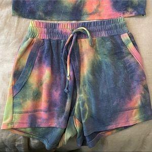 Tie dye drawstring shorts